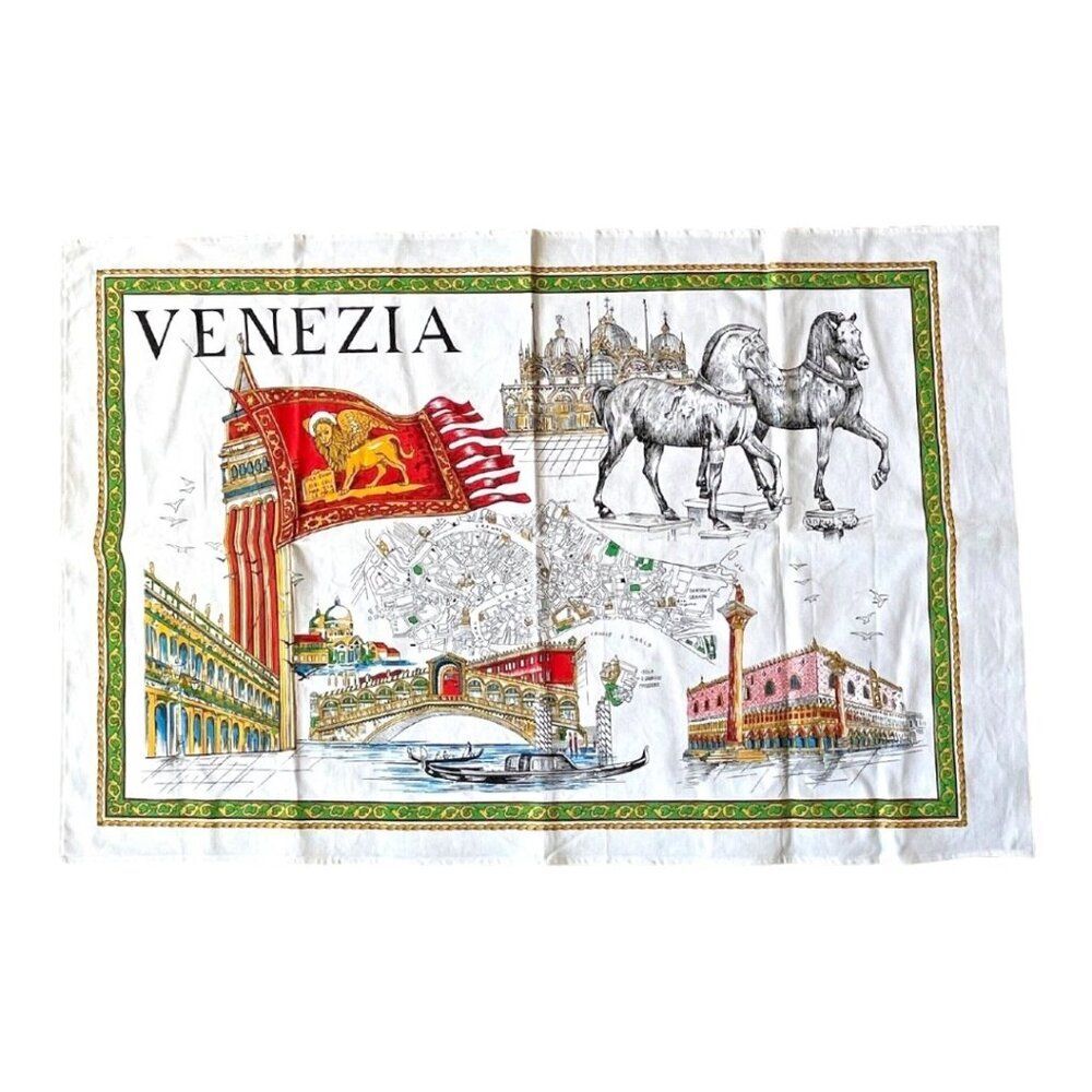 Venezia VENICE Tea Towel 35" x 23" Rialto Bridge St. Mark's Duomo 100% Cotton